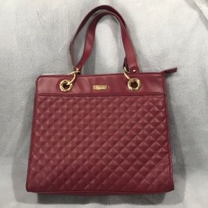 Harrods Quilted Burgundy Satchel/Tote With Gold Trim